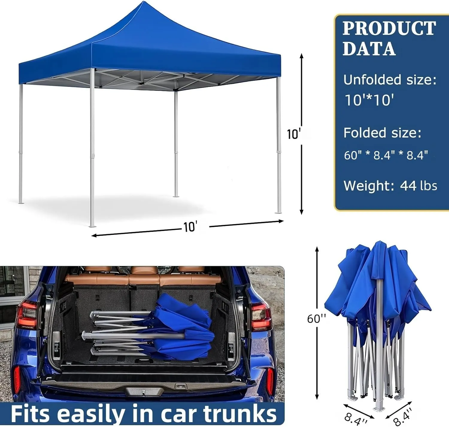 Pop Up Canopy Tent 10 x 10 FT,Instant Setup in 60 Seconds,Windproof Waterproof,Sun Shelter for Beach,Camping,Backyard,Outdoor Events(Portable with Carry Bag) Blue 10 * 20