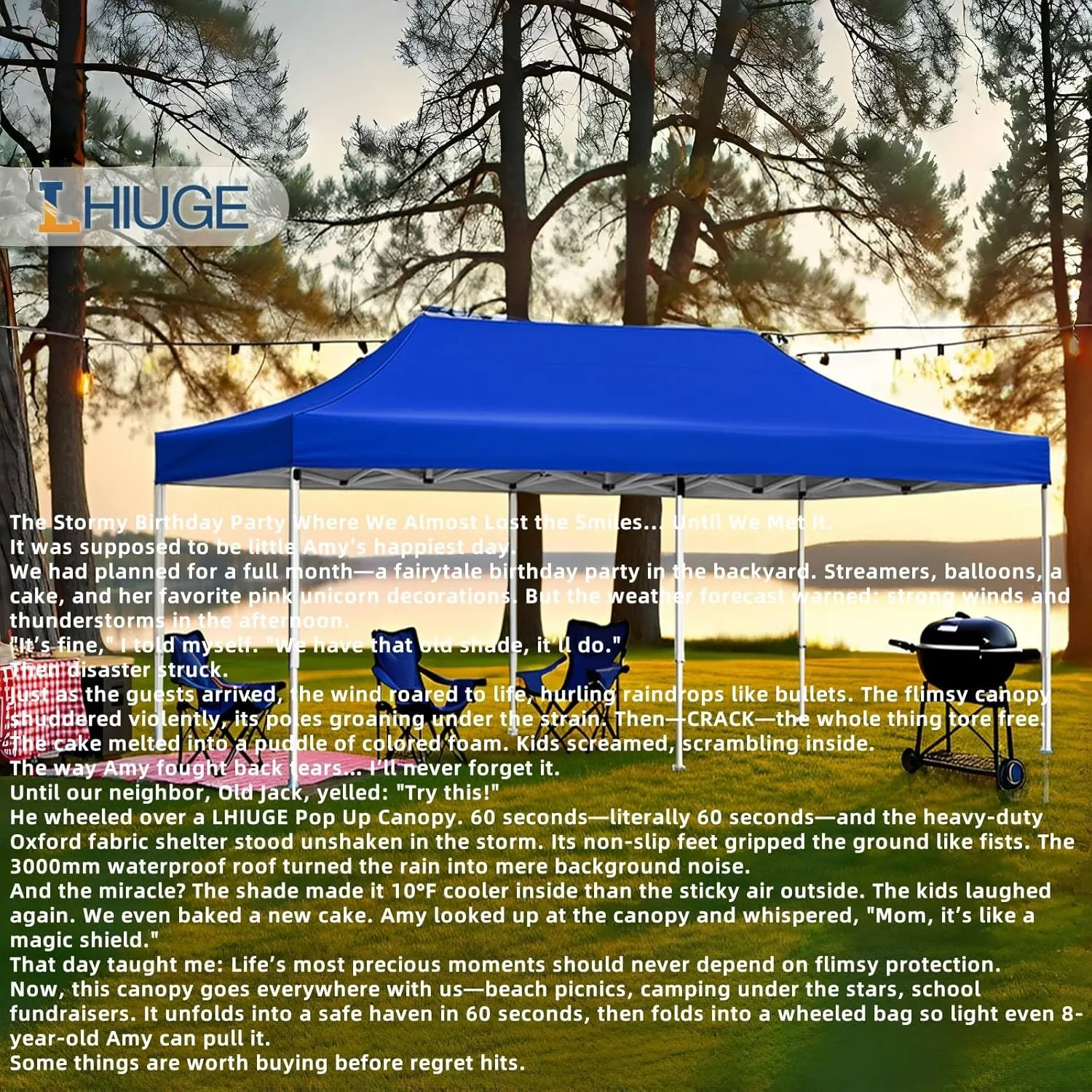 Pop Up Canopy Tent 10 x 10 FT,Instant Setup in 60 Seconds,Windproof Waterproof,Sun Shelter for Beach,Camping,Backyard,Outdoor Events(Portable with Carry Bag) Blue 10 * 20