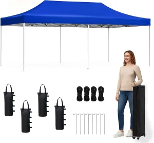 Pop Up Canopy Tent 10 x 10 FT,Instant Setup in 60 Seconds,Windproof Waterproof,Sun Shelter for Beach,Camping,Backyard,Outdoor Events(Portable with Carry Bag) Blue 10 * 20