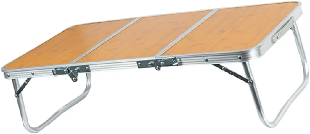POPETPOP Aluminum Bamboo Camping Table Portable Folding Table Compact Design for Hiking Picnic Outdoor Activities