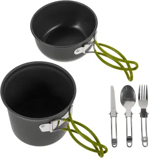 POPETPOP Portable 2-Piece Camping Cookware Set Aluminum Pot Pan for 1-2 Persons Outdoor Cooking
