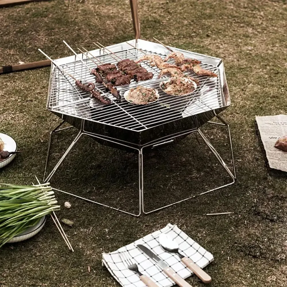 Portable Barbecue Grill, Folding Camping Fire Pit with storage bag, Stainless Steel Burner, Lightweight Stable Space-Saving, for Terrace Patio Backyard Camping Hiking Beach