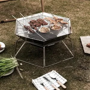 Portable Barbecue Grill, Folding Camping Fire Pit with storage bag, Stainless Steel Burner, Lightweight Stable Space-Saving, for Terrace Patio Backyard Camping Hiking Beach