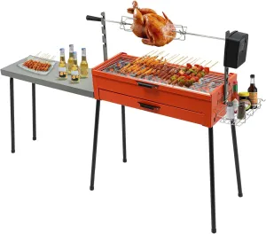 Portable Barbecue Grill,Height Adjustable Folding Charcoal Grill,27.95 * 11.02in Camping Barbecue Grill with Shelf with Detachable Table for Camping, BBQ