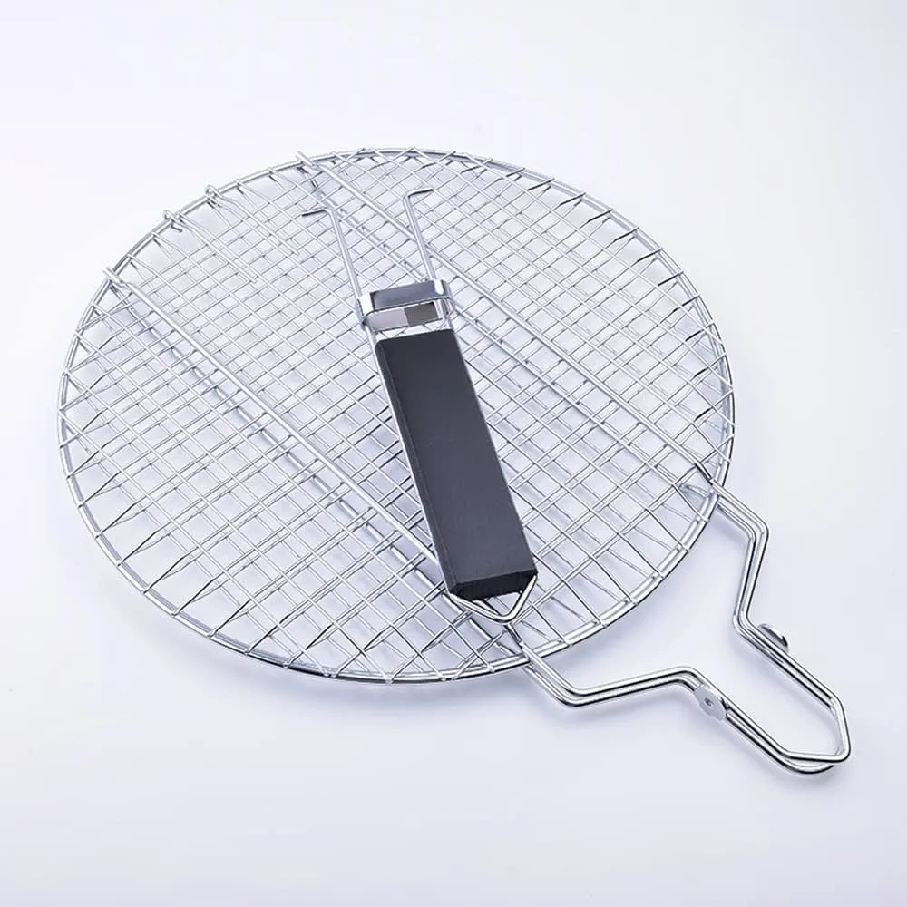 Portable BBQ Grill Basket Fish Grill Basket with Removable Handle with Removable Handle for Outdoor Grill Vegetables Fishes (WR-58 Round Clip)