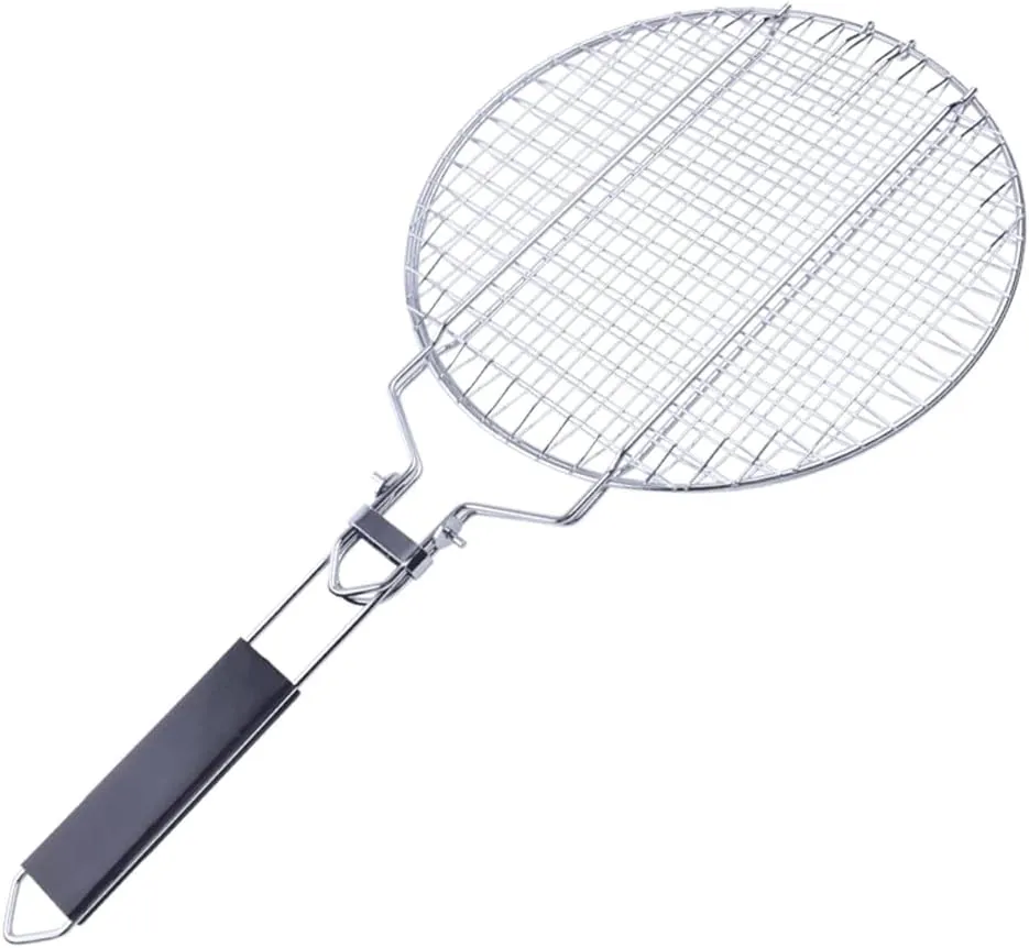 Portable BBQ Grill Basket Fish Grill Basket with Removable Handle with Removable Handle for Outdoor Grill Vegetables Fishes (WR-58 Round Clip)