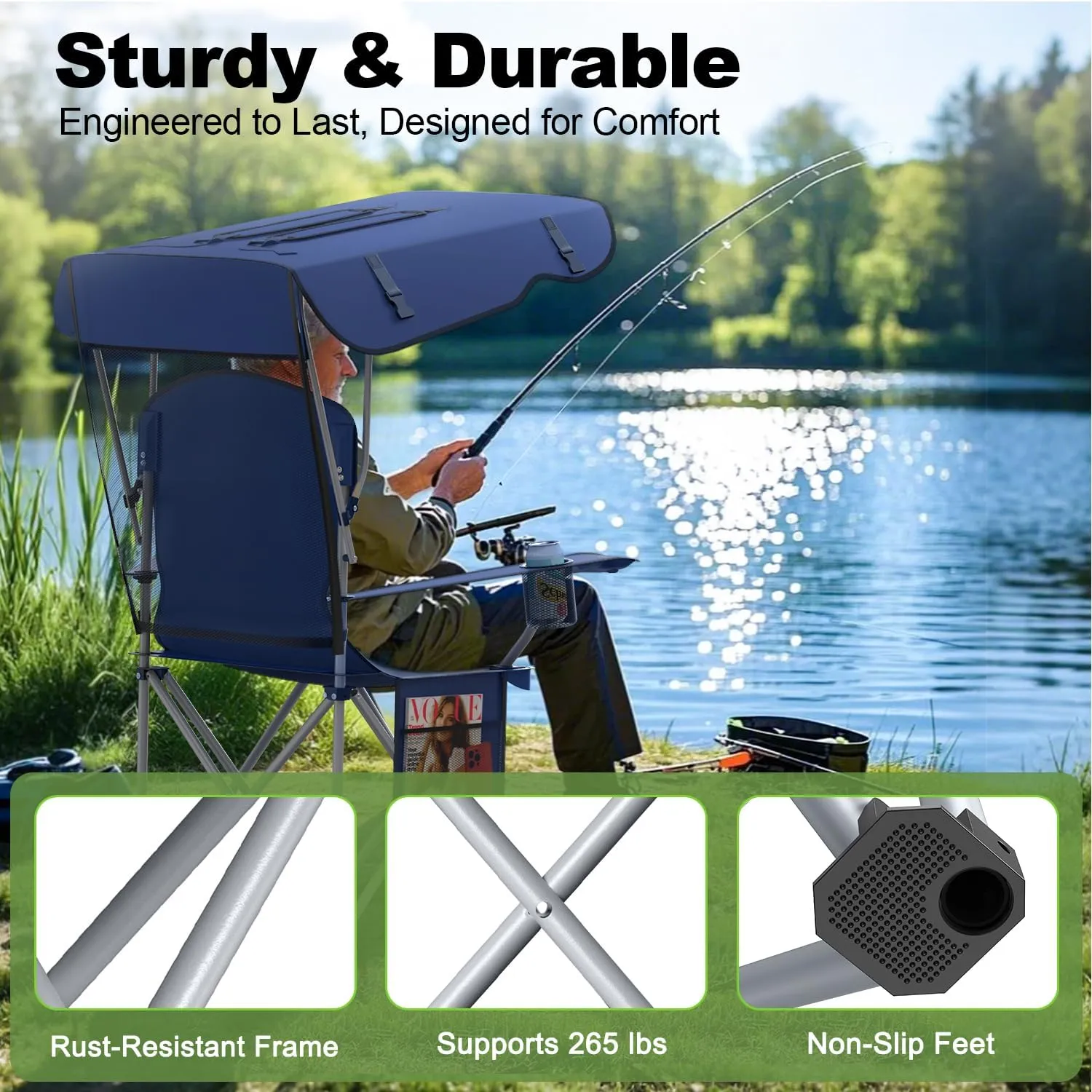 Portable Camping Chair with Canopy - Folding Chair with Canopy, Durable 600D Oxford Canopy Chair for Camping, Beach, Picnics, Fishing & Sports