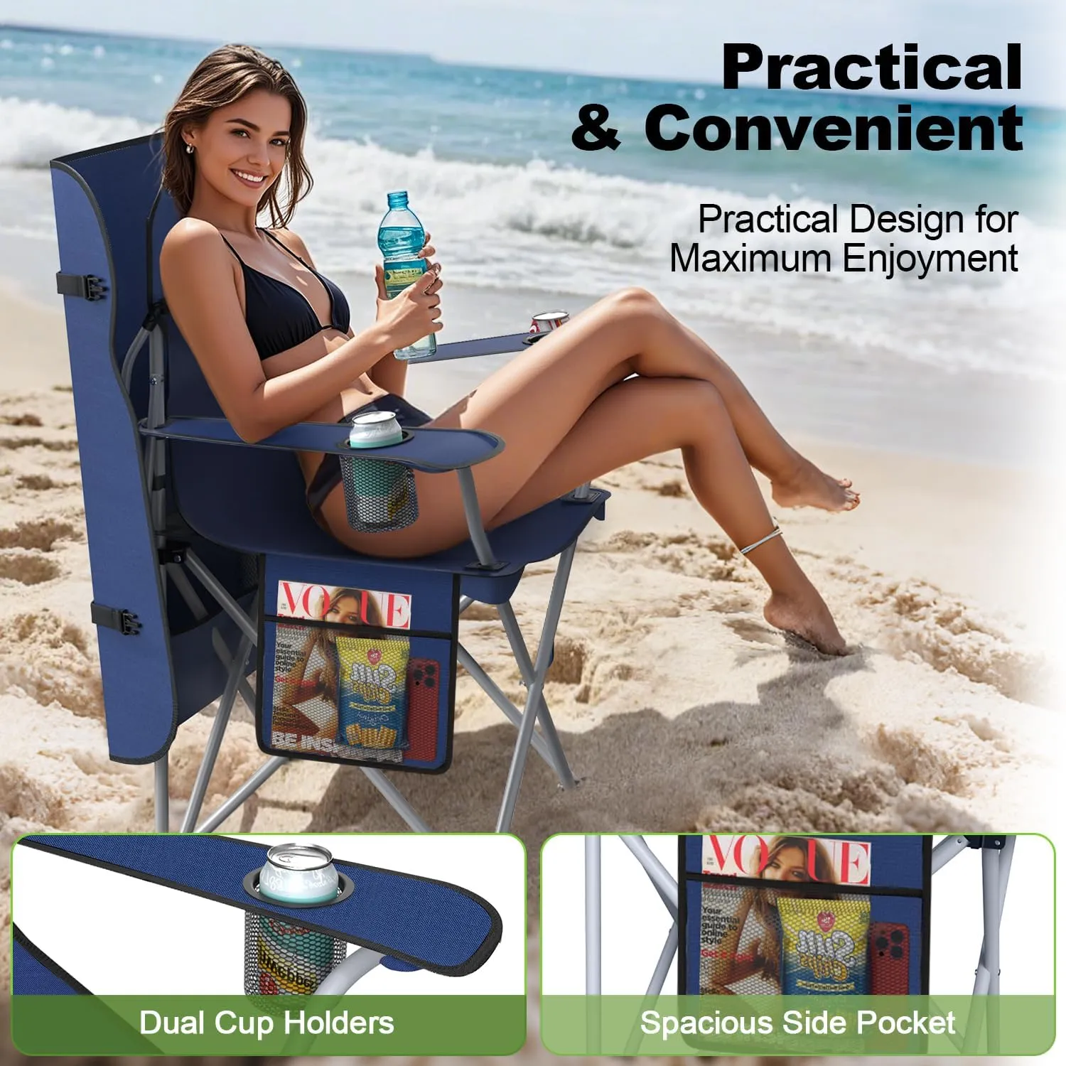 Portable Camping Chair with Canopy - Folding Chair with Canopy, Durable 600D Oxford Canopy Chair for Camping, Beach, Picnics, Fishing & Sports