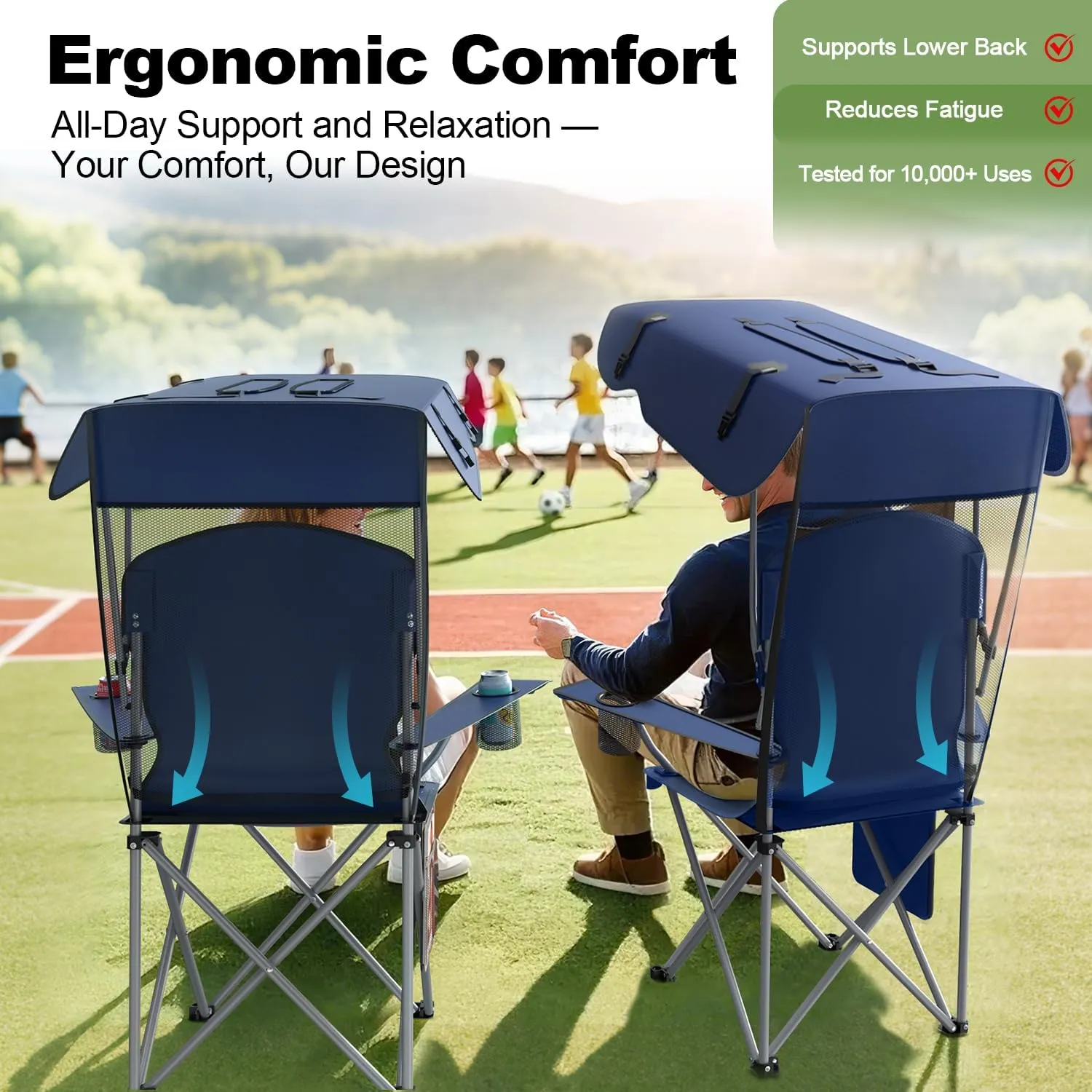 Portable Camping Chair with Canopy - Folding Chair with Canopy, Durable 600D Oxford Canopy Chair for Camping, Beach, Picnics, Fishing & Sports