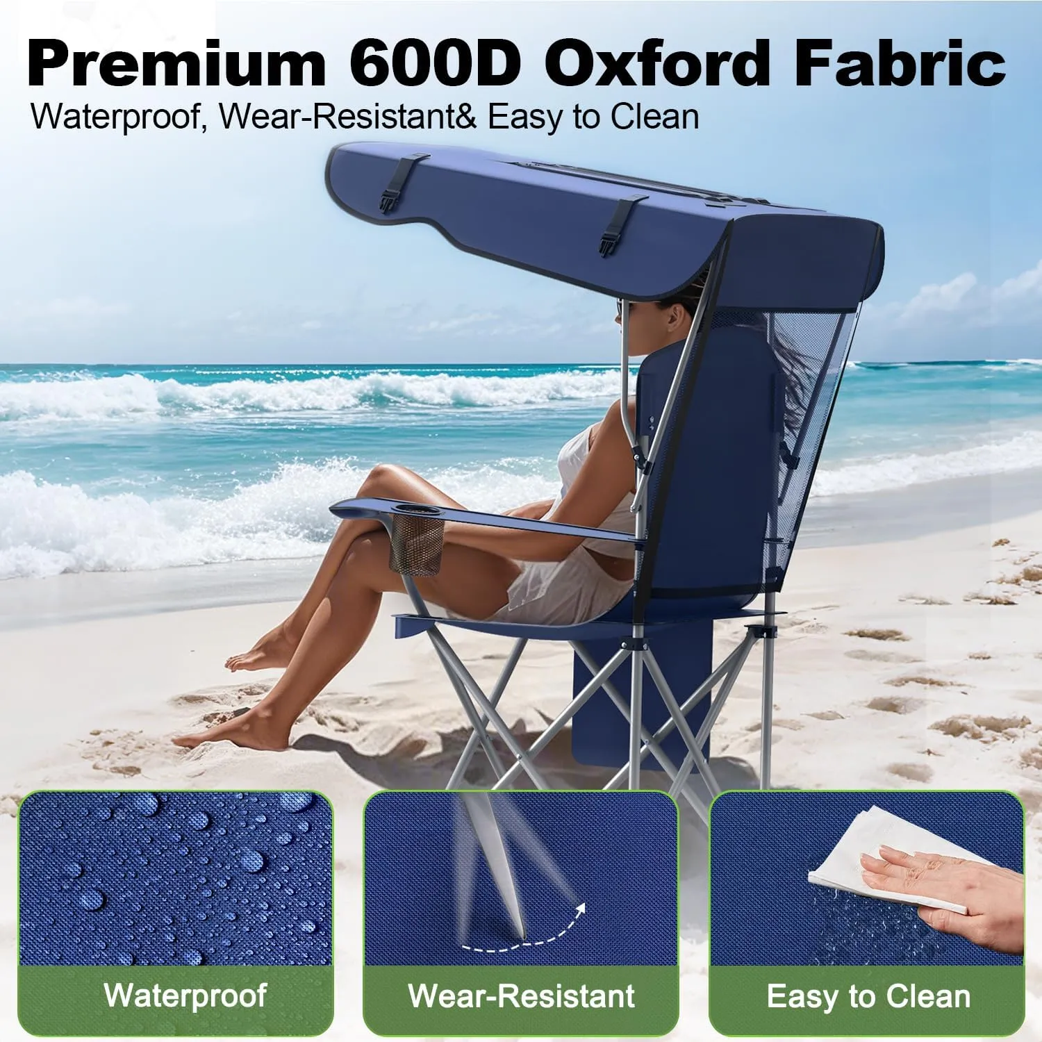 Portable Camping Chair with Canopy - Folding Chair with Canopy, Durable 600D Oxford Canopy Chair for Camping, Beach, Picnics, Fishing & Sports
