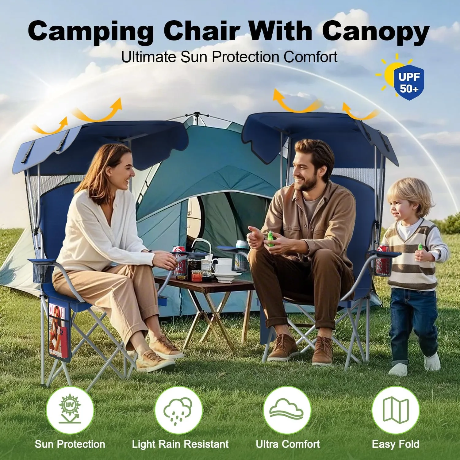 Portable Camping Chair with Canopy - Folding Chair with Canopy, Durable 600D Oxford Canopy Chair for Camping, Beach, Picnics, Fishing & Sports