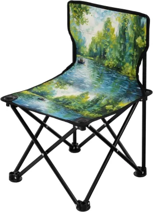 Portable Camping Folding Chairs Foldable Chair Small Green Forest Oilpainting Lightweight Backpacking Outdoor Outside Fishing