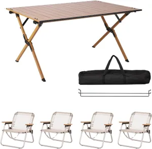 Portable Camping Furniture Set of 5, Folding Table with 4 Chairs, Aluminum Picnic Lawn Foldable Chair Storage Bags, for Beach,Fishing,Hiking,BBQ