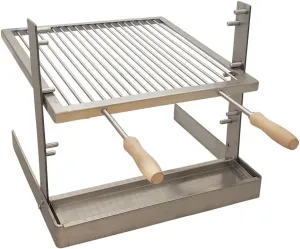 Portable Camping Grill. Cook Over a Fireplace or Campfire with an All SS Argentine Santa Maria Cooking Grate and Drip Pan. 18 X 17 Inch Grill
