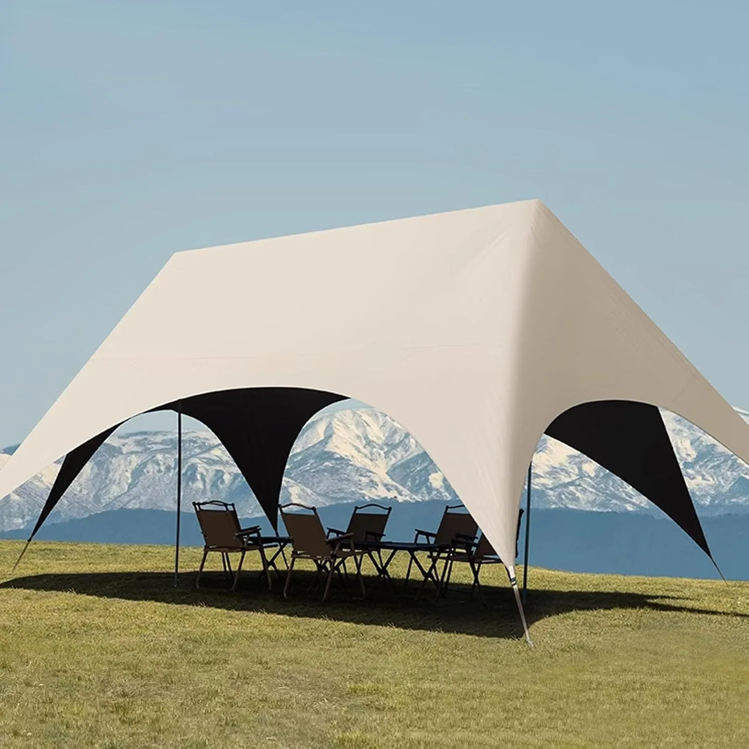 Portable Camping Shelter, Outdoor Camping Tarp, 360° Sun Protection on All Sides Canopy with Rod for Beach, Park, Lawn, Garden