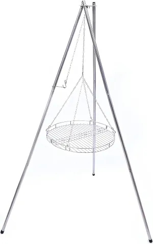 Portable Camping Tripod Campfire Cooking Dutch Oven Tripod Adjustable Tripod Cooker Campfire Grill Stand Tripod Set Cooking Lantern Hanging Pot Holder 37" x 57"