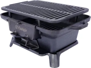 Portable Cast Iron Charcoal BBQ Grill - Oval Hibachi Grill for Outdoor Camping, Tailgating & Picnics (Square)