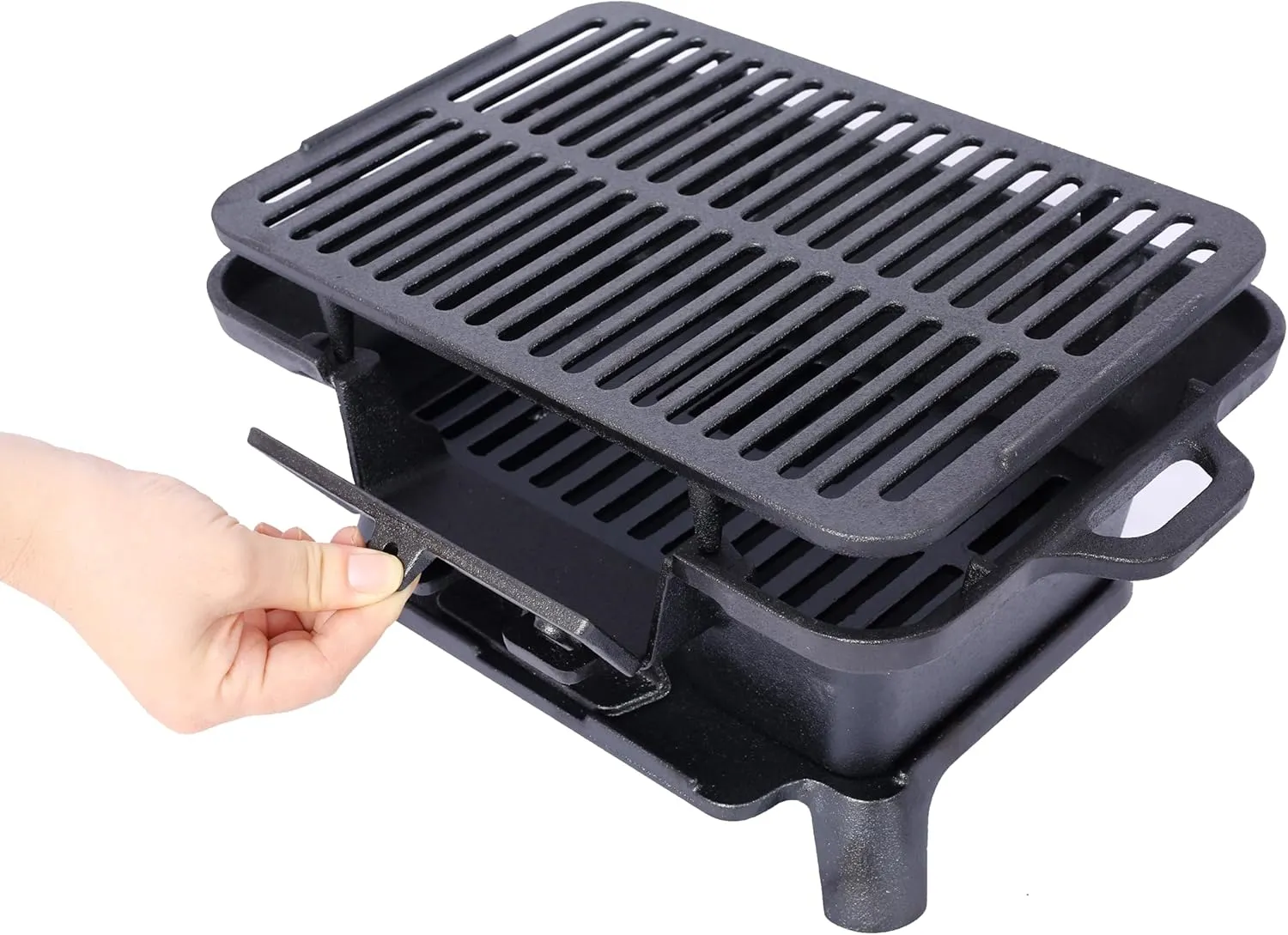 Portable Cast Iron Charcoal BBQ Grill - Oval Hibachi Grill for Outdoor Camping, Tailgating & Picnics (Square)