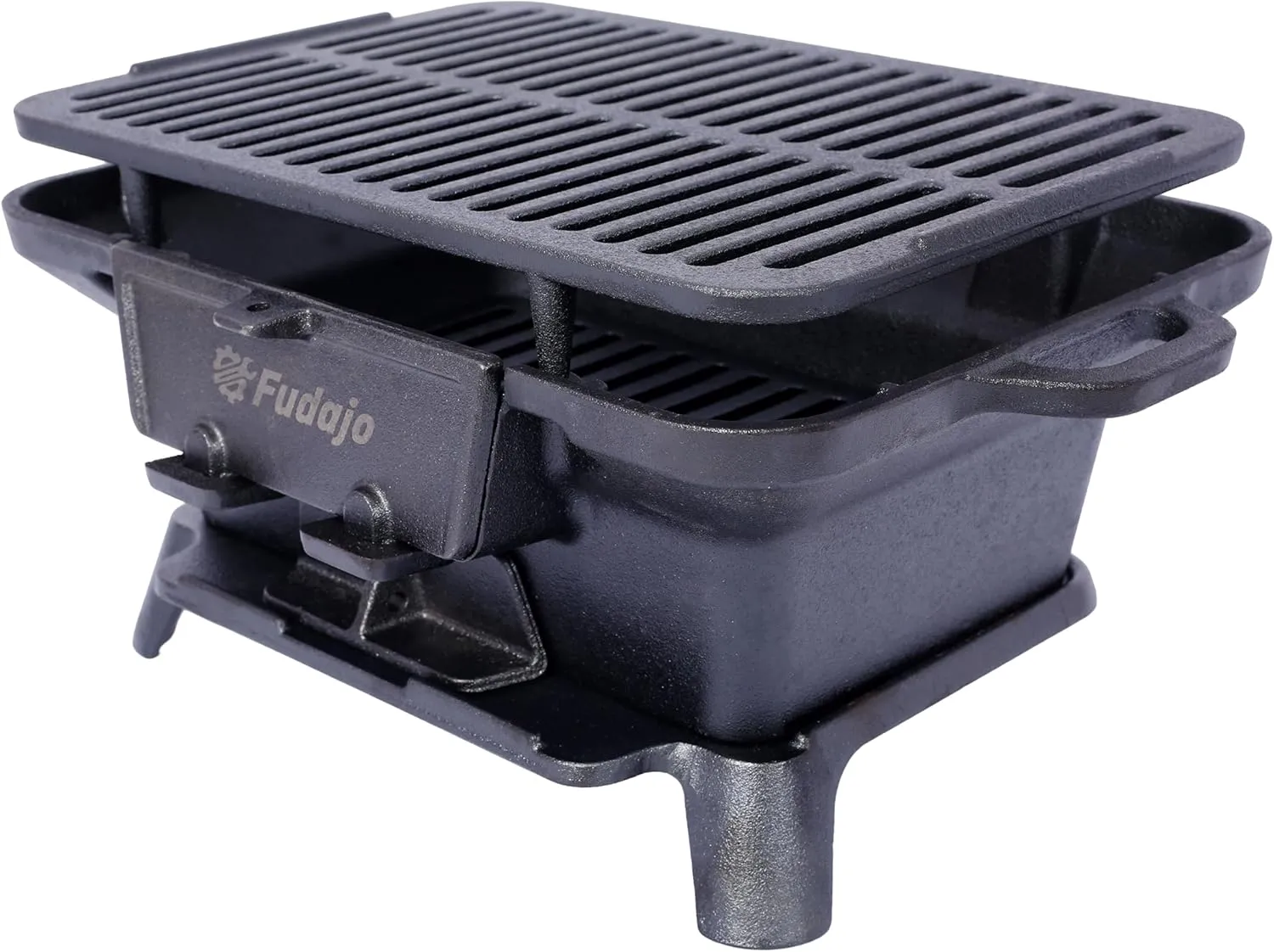 Portable Cast Iron Charcoal BBQ Grill - Oval Hibachi Grill for Outdoor Camping, Tailgating & Picnics (Square)
