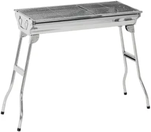 Portable Charcoal BBQ Grill, 37.75 x 13.5 inches, Stainless Steel, Folding Legs