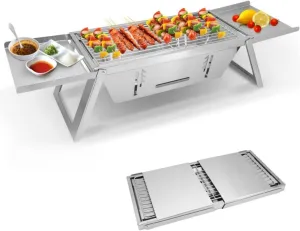 Portable Charcoal BBQ Grill for 2-5 People, Foldable Stainless Steel Grill for Outdoor Cooking, Camping, Picnics, and Backyard Use