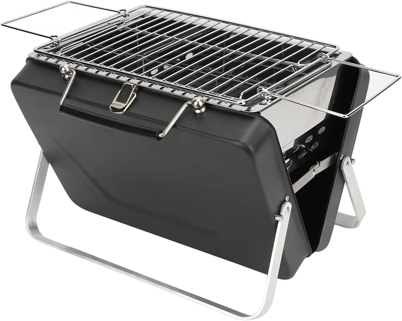 Portable Charcoal BBQ Grill, Proof and Non Stick Grill Net, Temp, to Use and Carry, for Camping, Outdoor Cooking, and Backyard Picnics (Black)