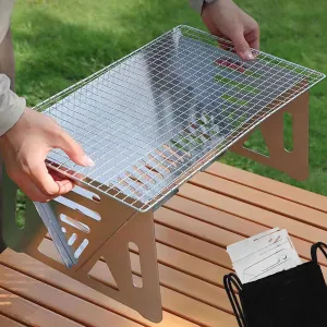 Portable Charcoal BBQ Grill - Small Stainless Steel Camping Grill for Patio, Outdoor, Backpacking - Folding Barbecue Tabletop Fire Pit