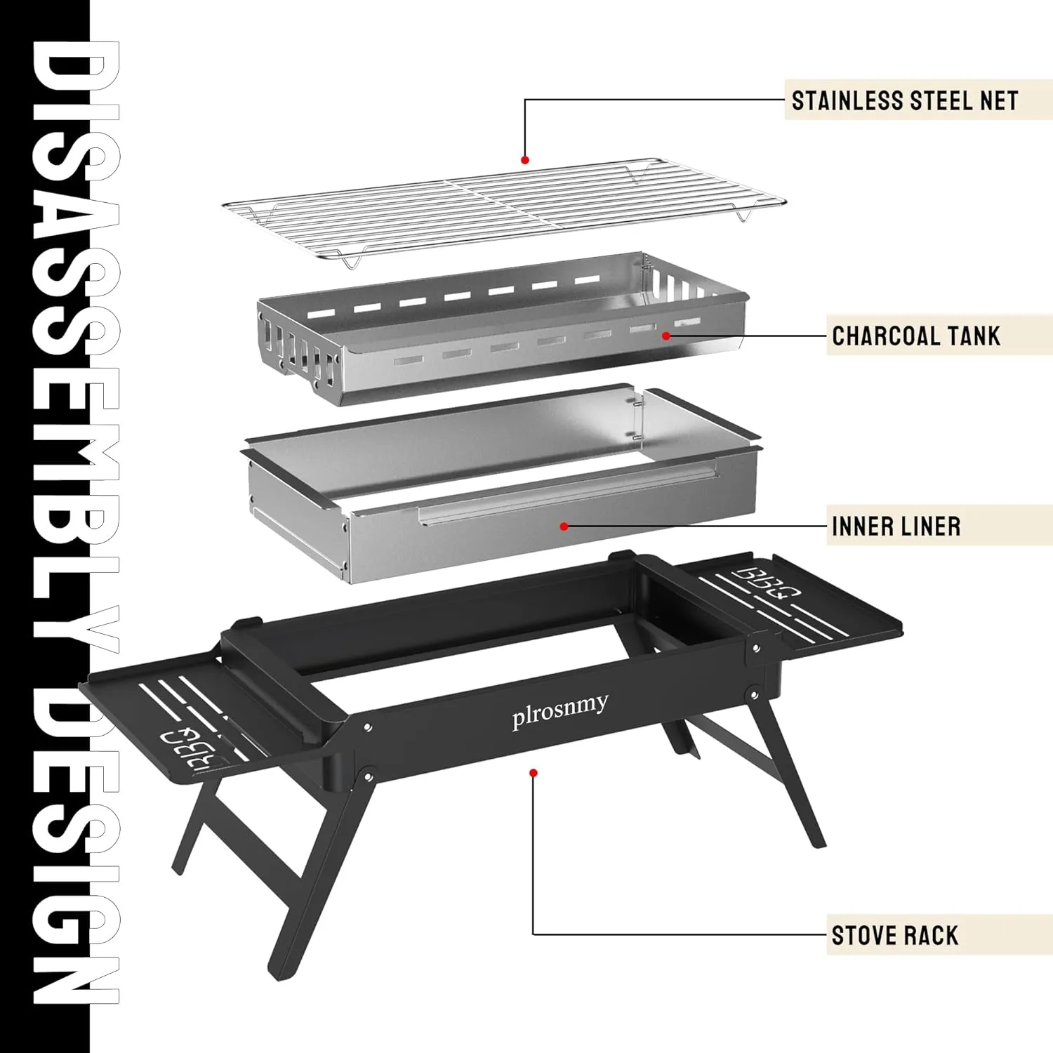 Portable Charcoal Foldable Grill, Small Grills Outdoor Cooking for Travel, Camping Smoker BBQ Grill, Stainless Steel Table Top Grill Charcoal for Outdoor Cooking, Camping, Backyard