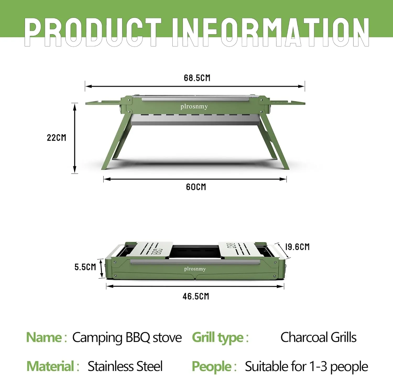 Portable Charcoal Foldable Grill, Small Grills Outdoor Cooking for Travel, Camping Smoker BBQ Grill, Stainless Steel Table Top Grill Charcoal for Outdoor Cooking,Camping,Backyard Barbecue