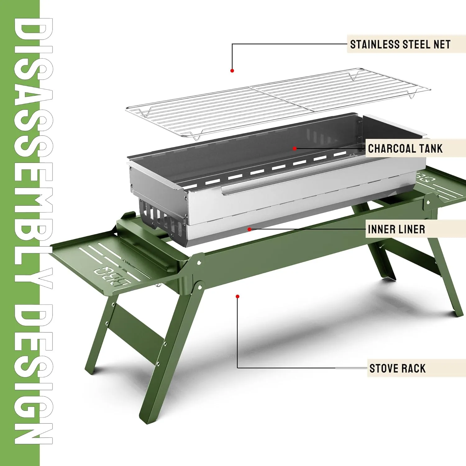 Portable Charcoal Foldable Grill, Small Grills Outdoor Cooking for Travel, Camping Smoker BBQ Grill, Stainless Steel Table Top Grill Charcoal for Outdoor Cooking,Camping,Backyard Barbecue