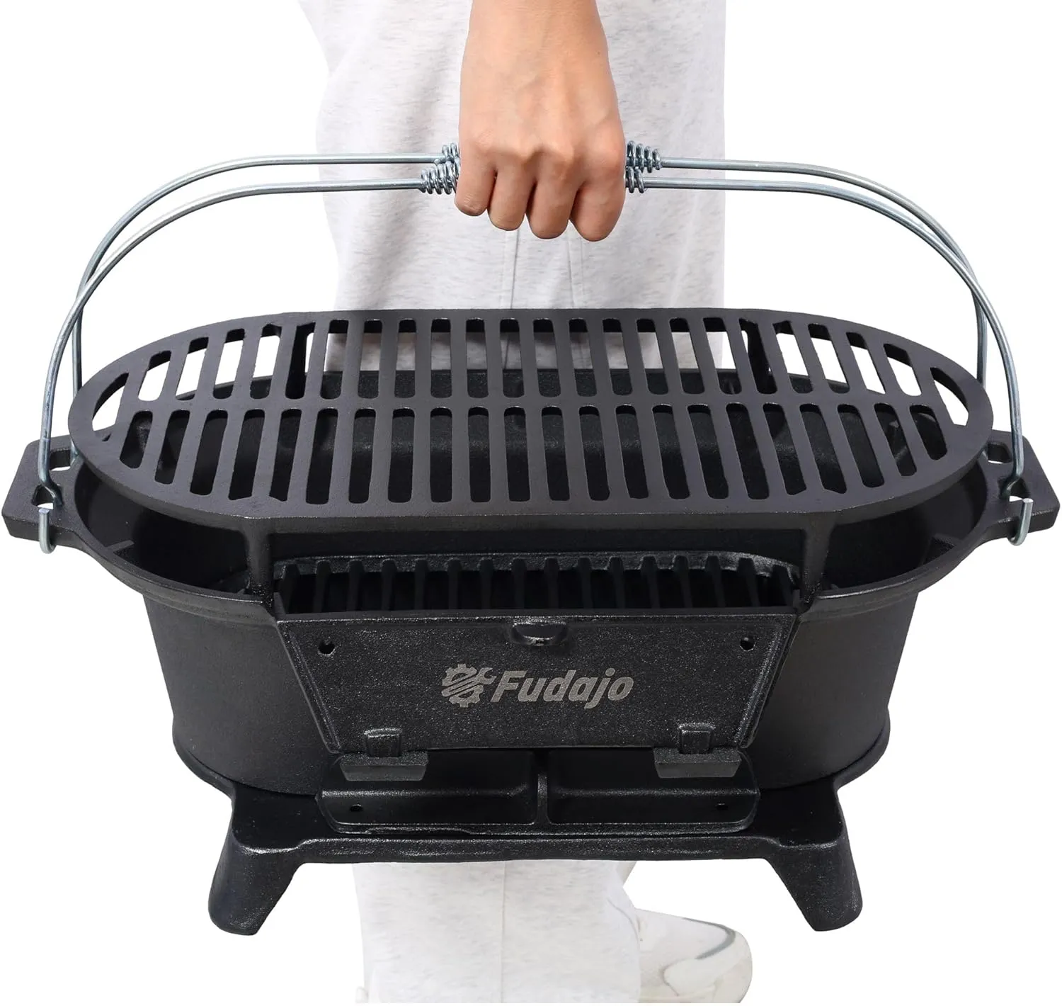 Portable Charcoal Grill and Tabletop Cast Iron Skillet - 100% Cast Iron, Enameled, Durable, Small Charcoal Grill, Camping Stove, Hibachi Grill