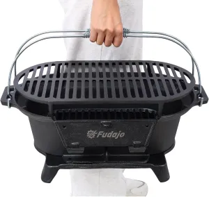 Portable Charcoal Grill and Tabletop Cast Iron Skillet - 100% Cast Iron, Enameled, Durable, Small Charcoal Grill, Camping Stove, Hibachi Grill