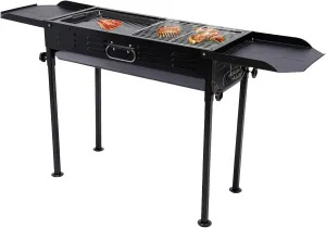 Portable Charcoal Grill, Folding Outdoor BBQ Grill with Removable Frying Pan, Plate & 2 Grill Grids for Camping Barbecue Kettle Travel Party Outdoor