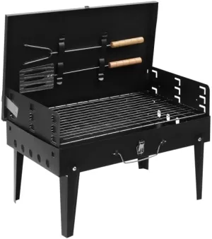 Portable Charcoal Grill, Outdoor Foldable BBQ Grill with Barbecue Accessories & Lid for Cooking Camping Picnic Hiking Beach Party Patio Smokers, Height Adjustable for 3 to 5 People