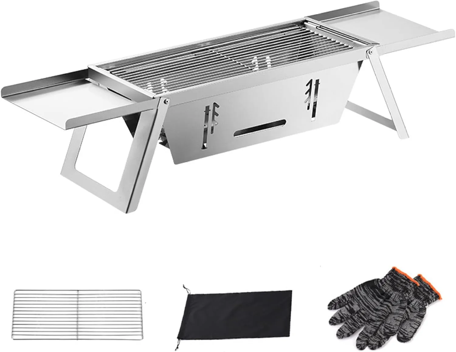 Portable Charcoal Grill Small Foldable Barbecue Grill Stainless Steel Camping BBQ Tabletop Smoker for Picnic Garden Terrace Camping Travel Hiking