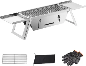 Portable Charcoal Grill Small Foldable Barbecue Grill Stainless Steel Camping BBQ Tabletop Smoker for Picnic Garden Terrace Camping Travel Hiking
