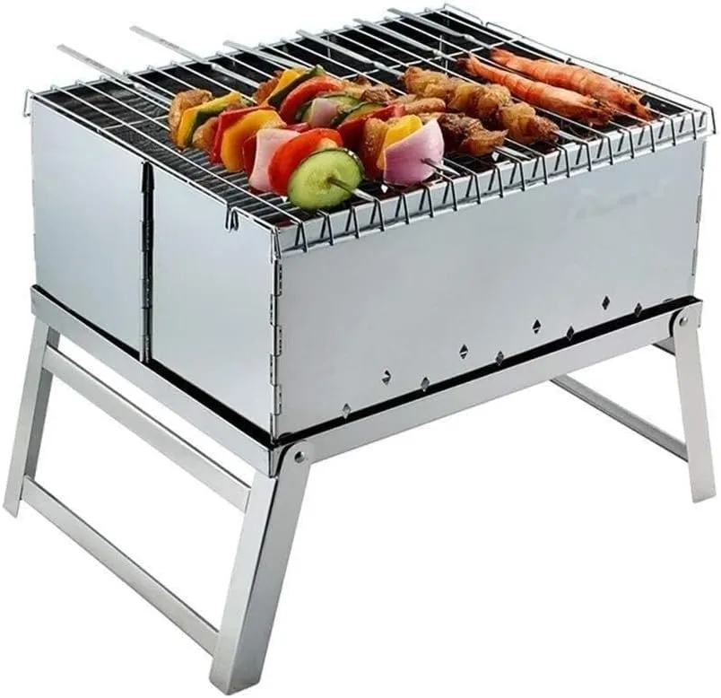 Portable Charcoal Grill, Stainless Steel BBQ, Foldable Tabletop Grill for Camping, Picnic, Outdoor Easy to Clean, Lightweight, Small Compact Design