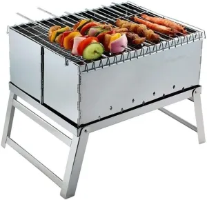Portable Charcoal Grill, Stainless Steel BBQ, Foldable Tabletop Grill for Camping, Picnic, Outdoor Easy to Clean, Lightweight, Small Compact Design