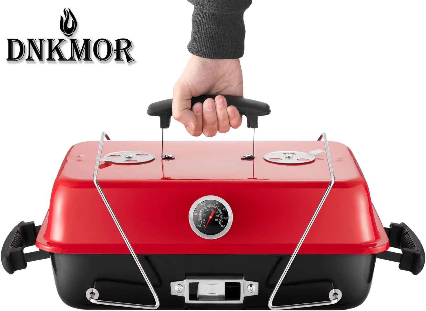 Portable Charcoal Grill, Tabletop Outdoor Barbecue Smoker, Small BBQ Grill for Outdoor Cooking Backyard Camping Picnics Beach by DNKMOR BLACK