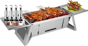 Portable Charcoal Grill, with Storage Rack, Instant Foldable Easy Portability for Outdoor Barbecues Camping Traveling Picnics Garden Beach Party, Small