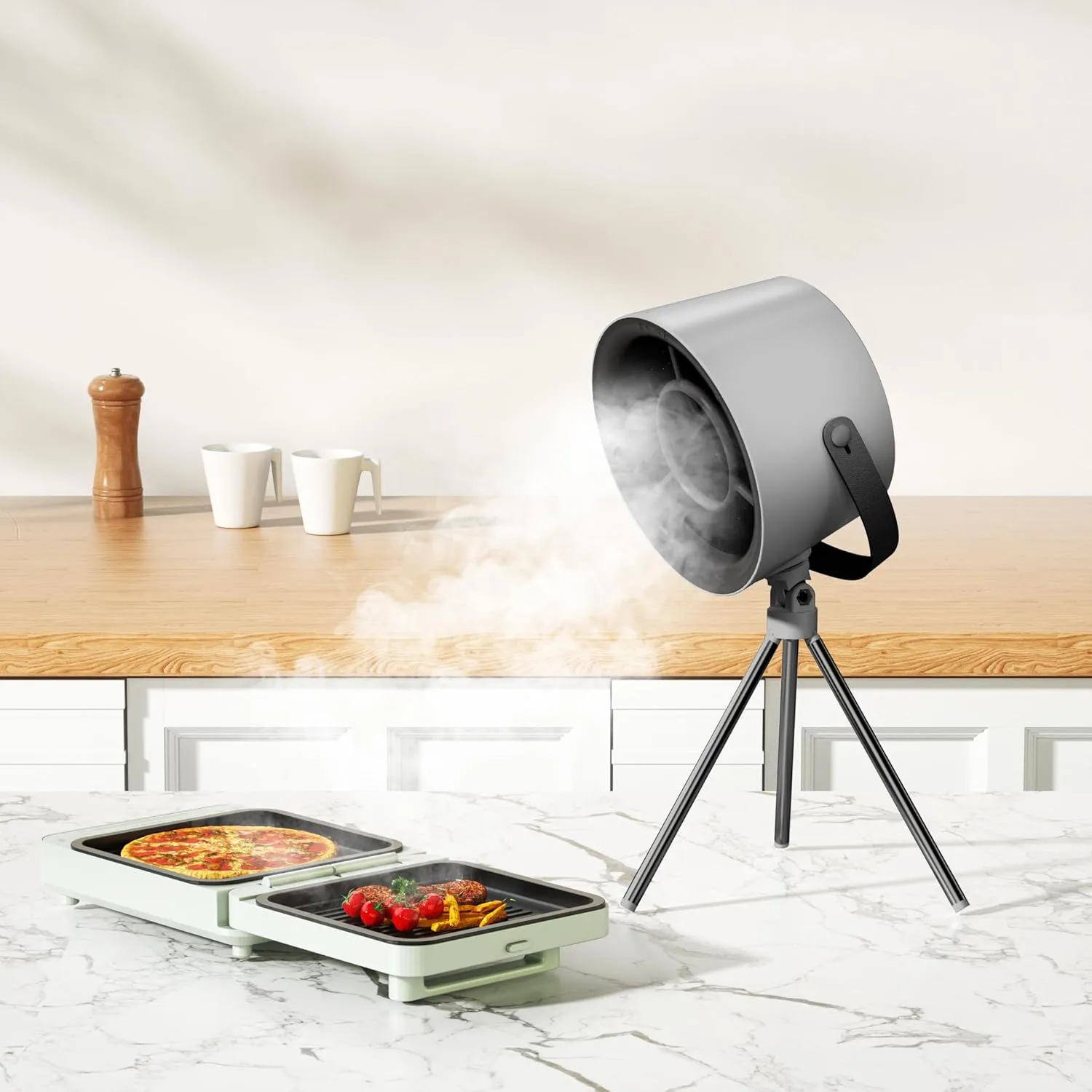 Portable Exhaust Hood, Range Hood with Changeable Filter, Desktop Hood with 3-Speed Exhaust Fan, Kitchen Vent for BBQ, Cooking, Hot pot (Black)