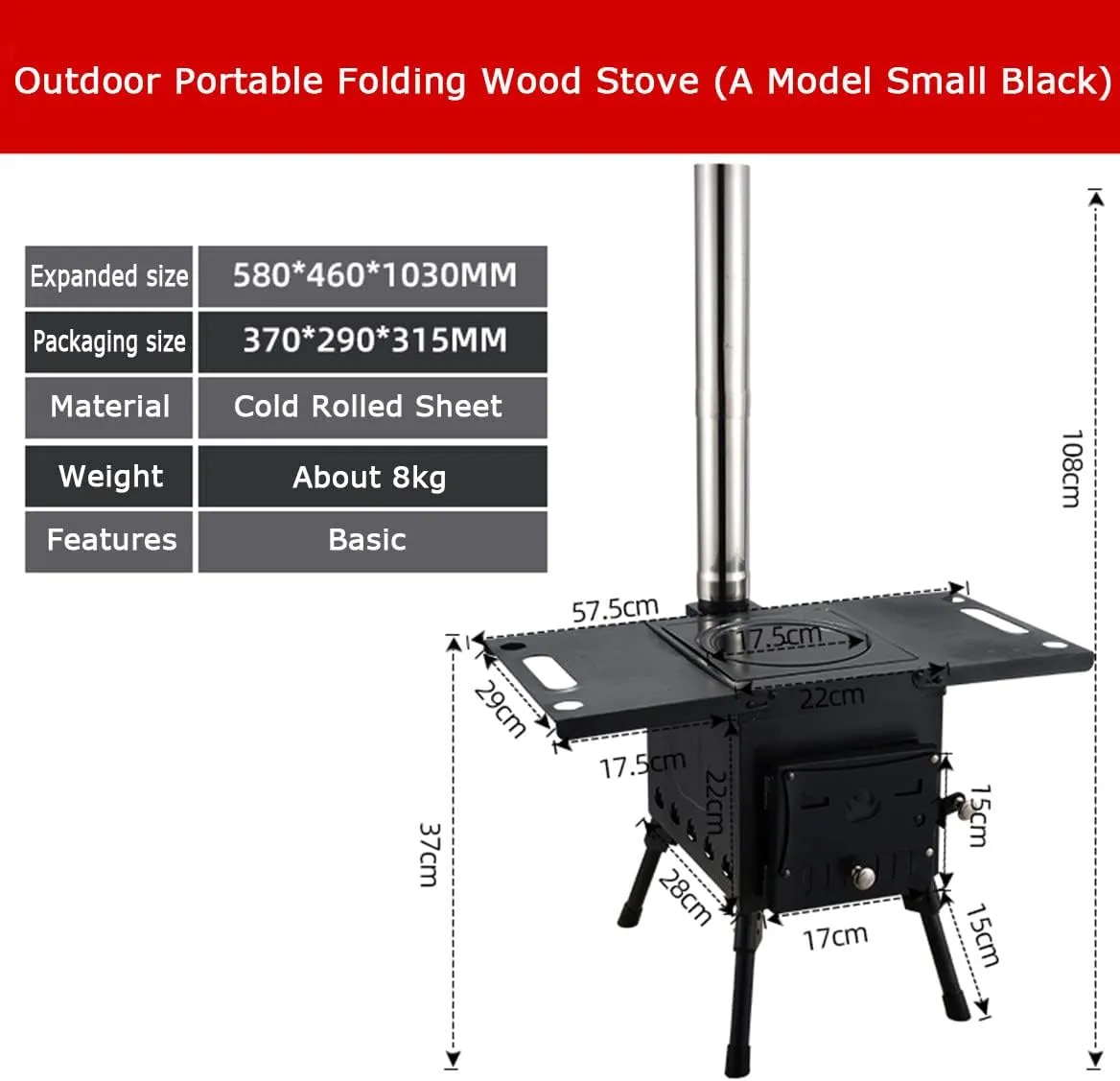 Portable Foldable Wood Burning Stove Camp Tent with Chimney Pipe for Shelter Heating Cooking,Wood Stoves/s/s