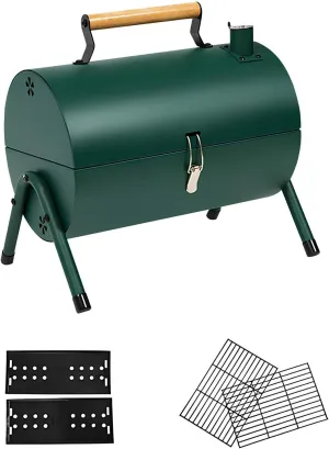 Portable Folding BBQ Grill – Garden Outdoor Charcoal Grill – 2 in 1 Smoker and Barbeque – Cold Rolled Steel – Ideal for Outdoor Cooking & Travel(Green)