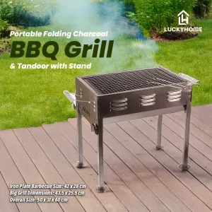 Portable Folding Charcoal BBQ Grill and Tandoor with Stand - Briefcase Style Barbecue Toaster
