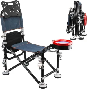 Portable Folding Fishing Chair with Rod Holder, Adjustment Fishing Chair with Backrest,Heavy Duty Camping Chair for Fishing Camping or Leisure,Support 300 LBS Black