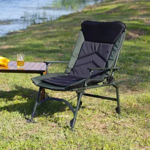 Portable Folding Reclining Camping Chair with Adjustable Backrest for Beach, Hiking, and Fishing, Green and Black
