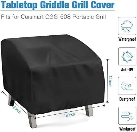 Portable Grill Cover,Fit for Cuisinart CGG-608,Waterproof Small Table Top BBQ Grill Cover,Heavy Duty 600D Outdoor Tabletop Grill Cover