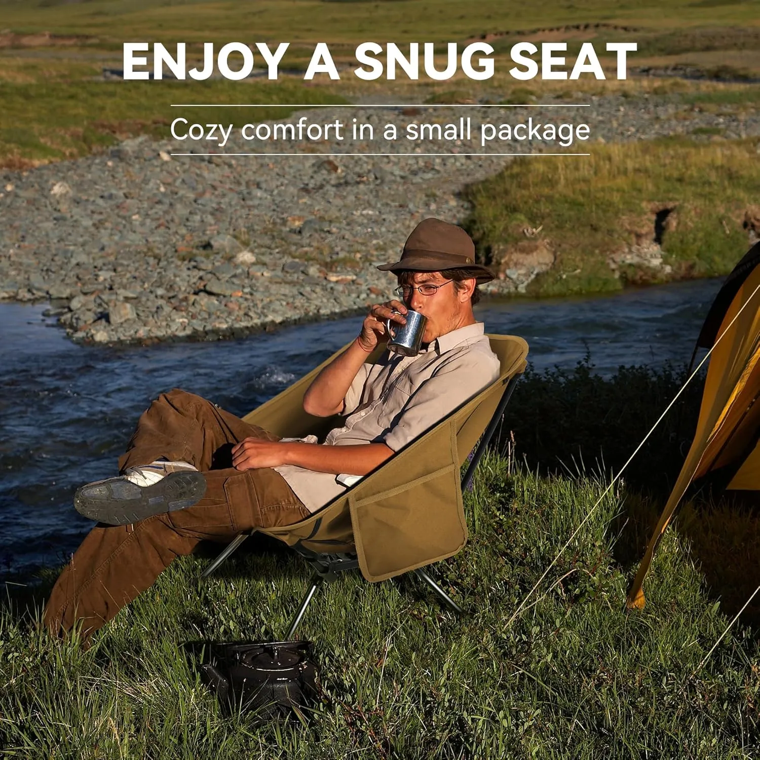 Portable High Back Camping Chair, Support Heavy Duty 440 lbs, Lightweight Folding Chair with Adjustable Pillow for Hiking, Beach, Backpacking