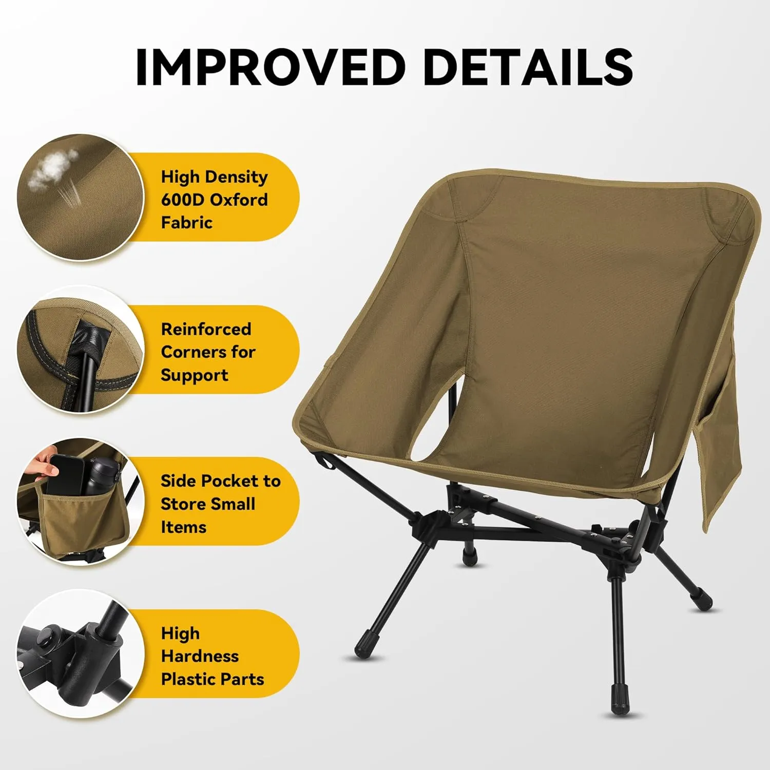 Portable High Back Camping Chair, Support Heavy Duty 440 lbs, Lightweight Folding Chair with Adjustable Pillow for Hiking, Beach, Backpacking