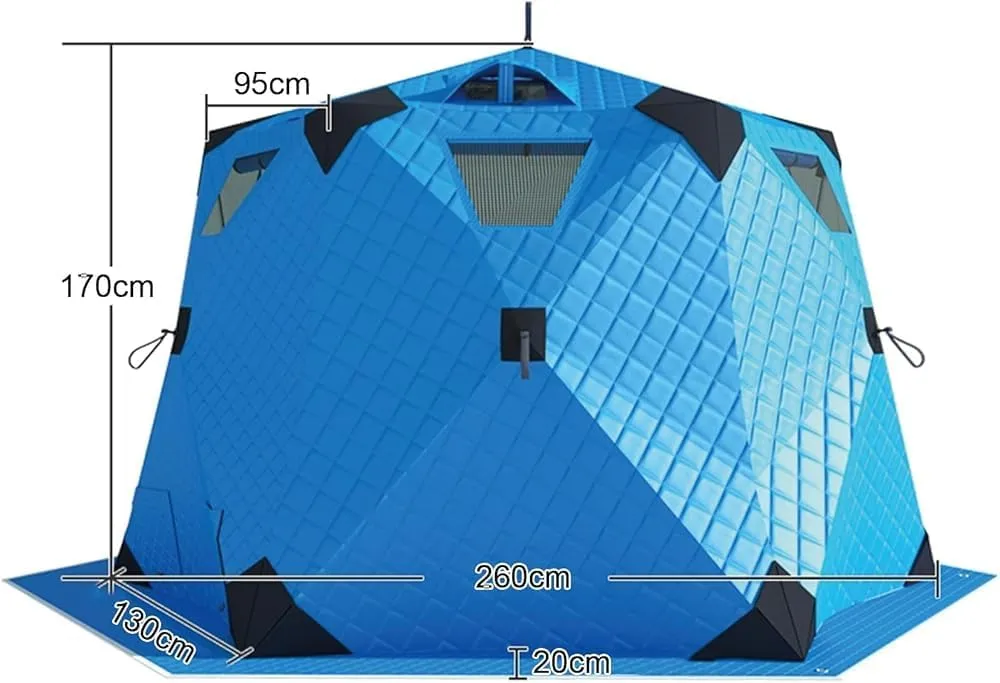Portable Ice Fishing Tent 420D Insulated Layer Ice Shanty Hexagon Ice Huts,Ice Fishing Shelter with Stove Jack and Floor (Color:Gray)